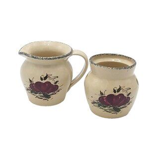Casey Pottery Burgundy Apple Collection Handmade Creamer and Sugar Bowl Set 1995